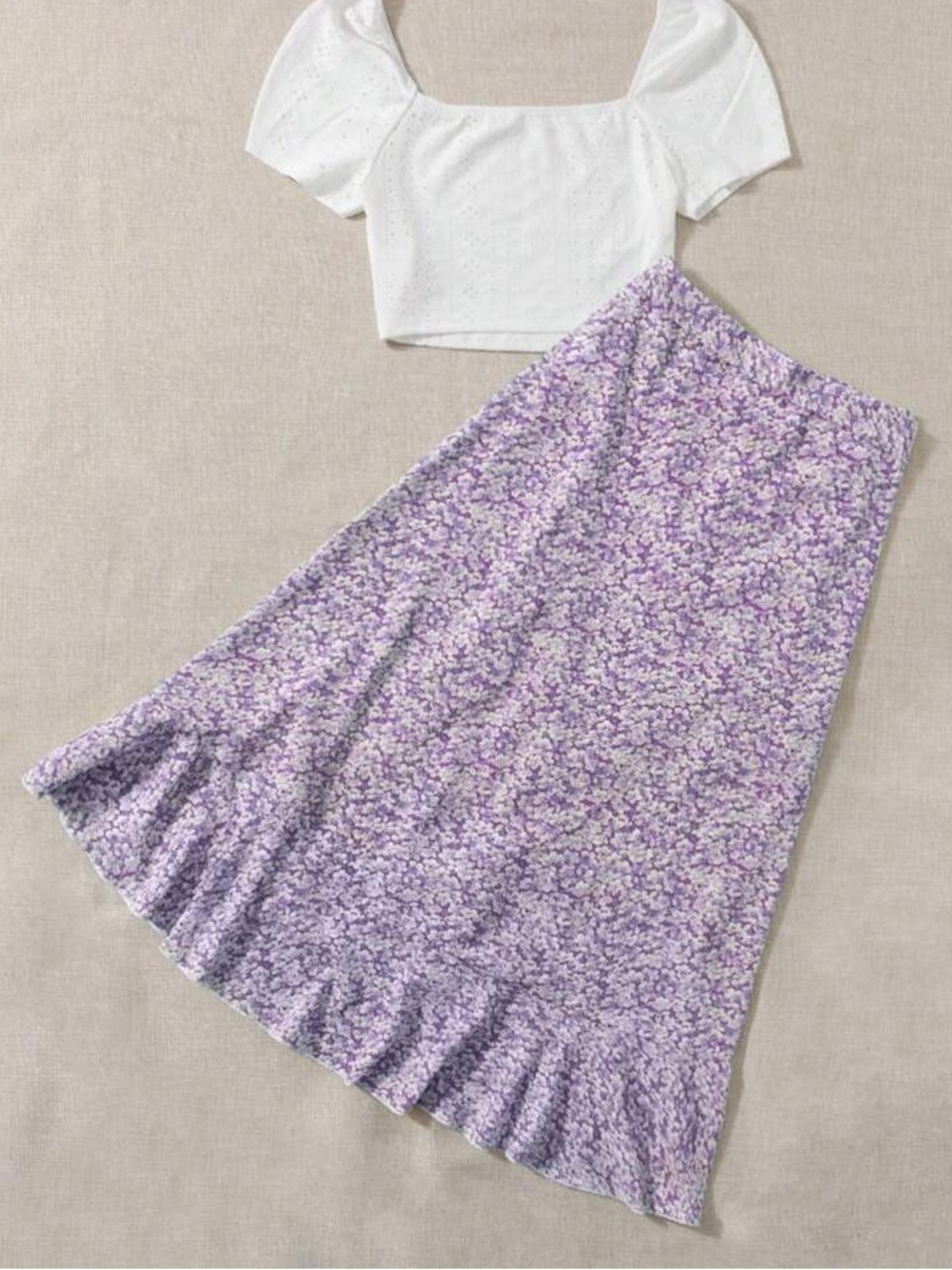 SHEIN Lavender Ditsy Floral Ruffle Wrap Midi Skirt - Size S - Picture 2 of 4